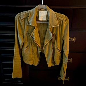 Free People 1970 Linen Moto Jacket